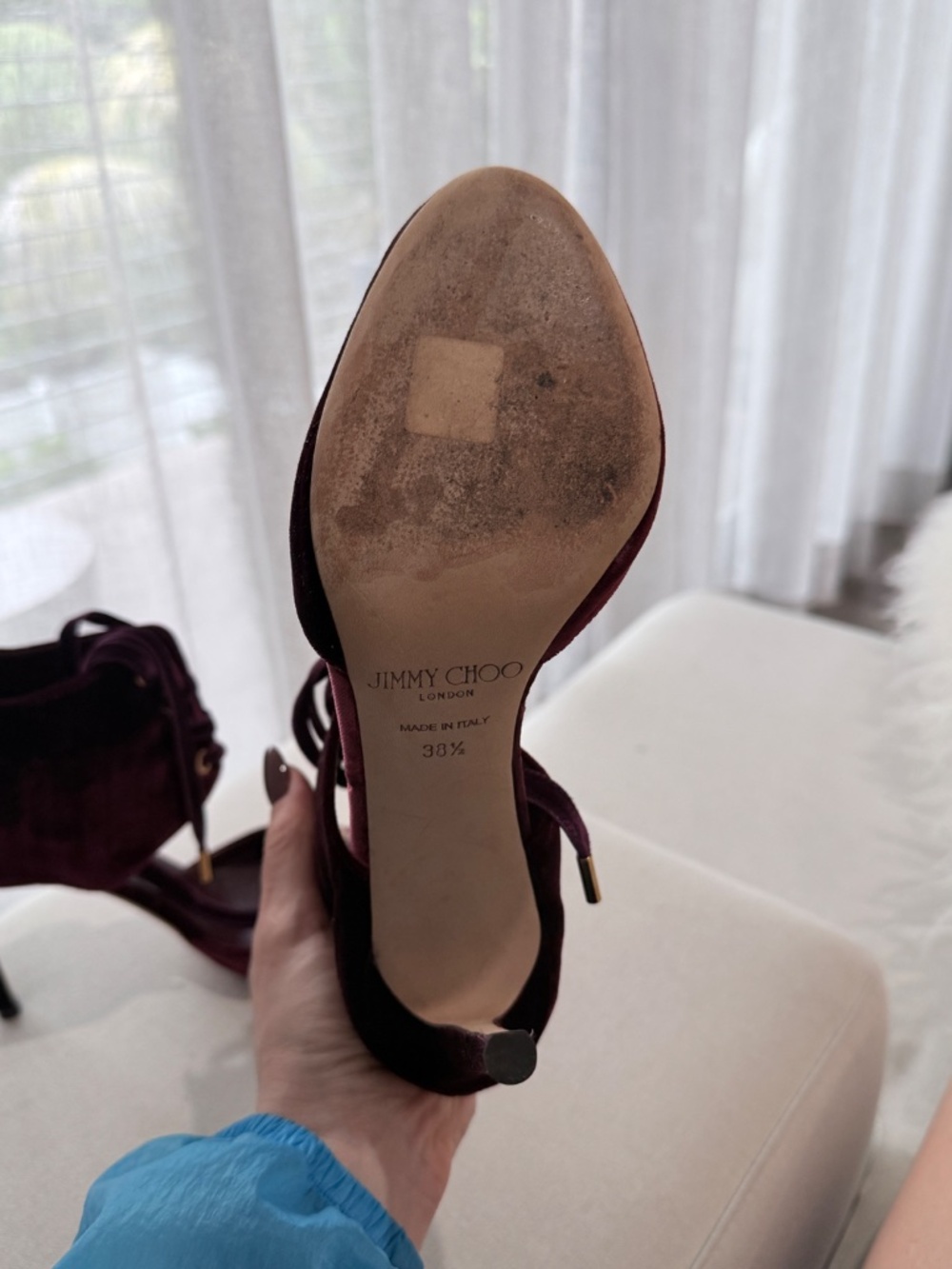 Jimmy Choo burgundy velvet lace-up d’Orsay ankle-cuff pumps. I used it 1 time! - Picture 9 of 12